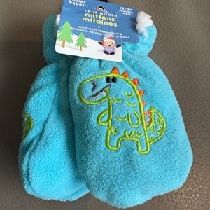 TRUE NORTH super cute baby mittens sz 12-24 months blue with Dino embroidered